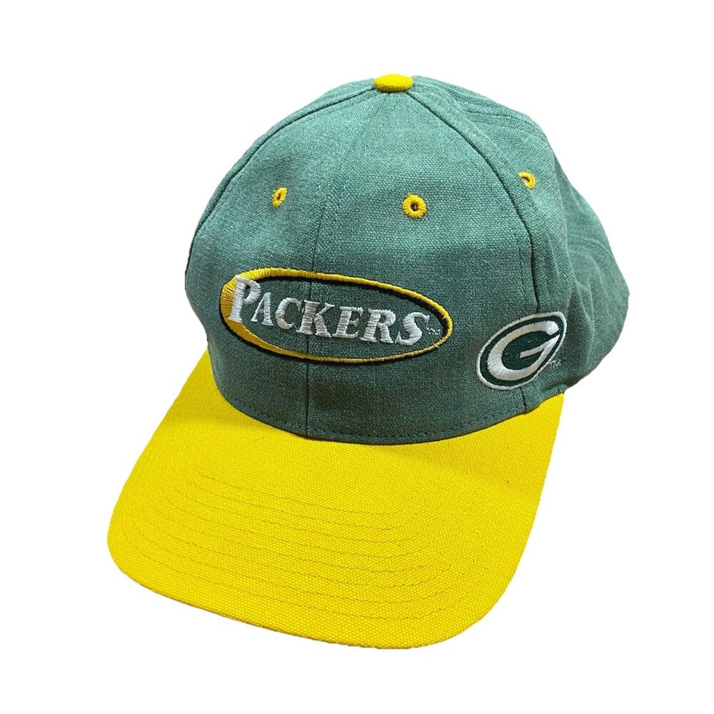 Vintage 90s/00s Green Bay Packers Eastport Strapback Hat NFL Green Yellow